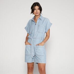 NWT Etica Adeya Stripe Denim Romper, Beach Day Stripe, XS